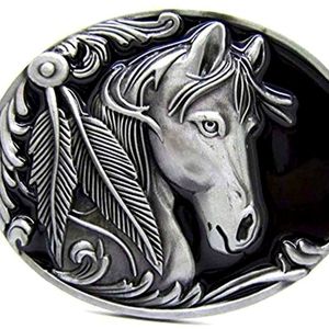 Horse with feathers belt buckle